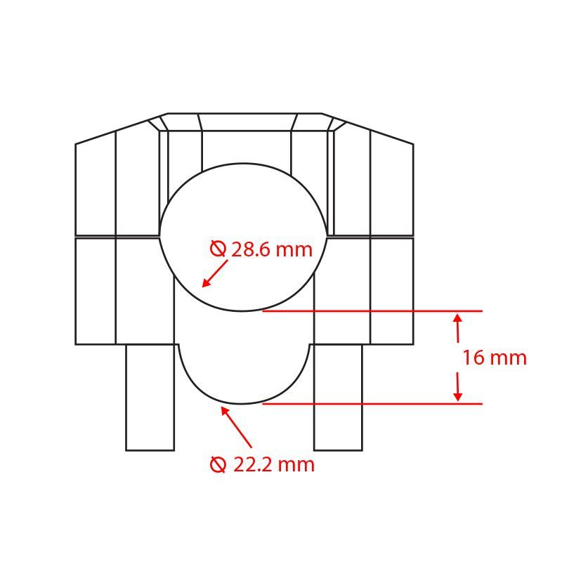 PONTETS ADAPTATEUR 22-28 +16MM BLACK Guidon moto cross