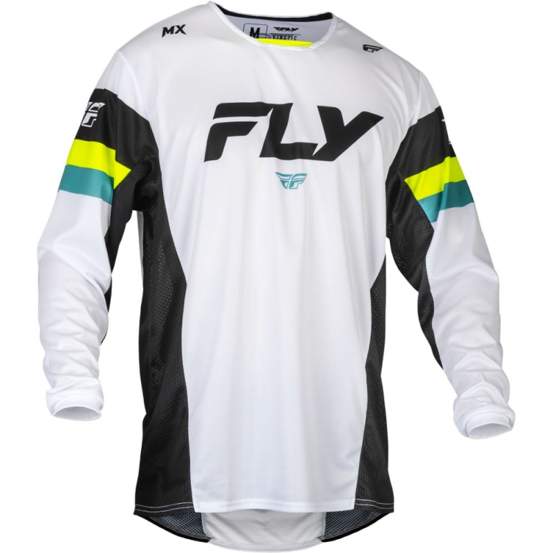 MAILLOT CROSS FLY KINETIC PRIX BLANC/NOIR/JAUNE FLUO Maillot moto cross